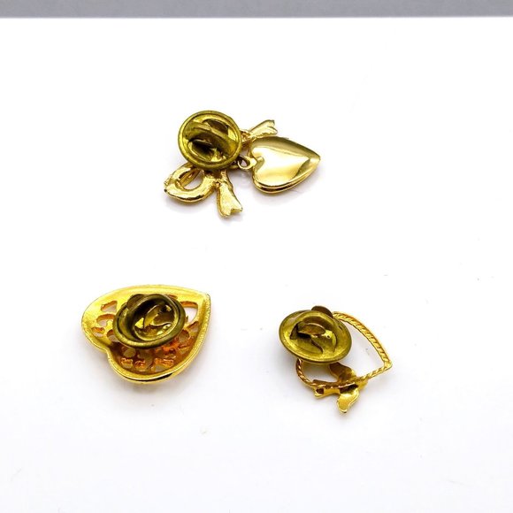 Vintage Tie Tack Bundle, Gold Tone Hearts Lot, Classic Trio of Men's Accessories - Picture 4 of 4